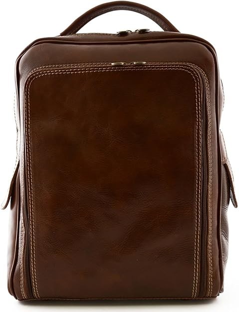 Dream Leather Bags Made in Italy toskanische echte Ledertaschen Echtes Leder Rucksack Für Mann Mit Fronttasche Farbe Braun - Italienische Lederwaren - Rucksack