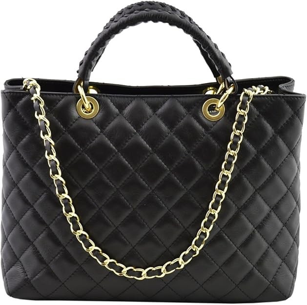 Dream Leather Bags Made in Italy toskanische echte Ledertaschen Echtes Leder Gestepptes Handtasche Farbe Schwarz - Italienische Lederwaren - Damentasche
